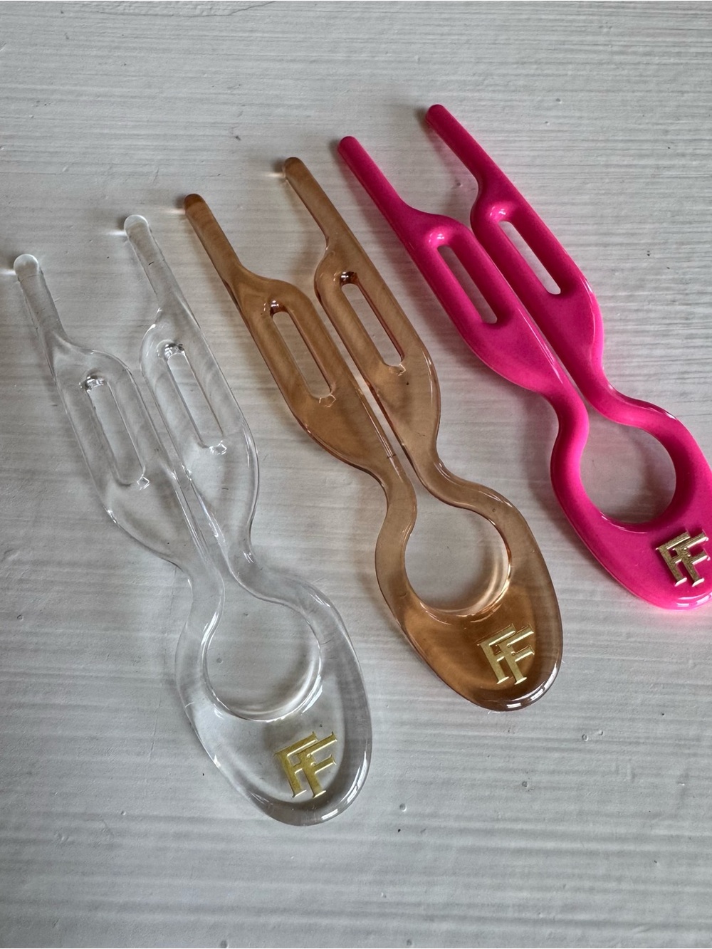 Fiona Franchimon No 1 Hairpin Trio - Transparent, Bronze Glaze, Strawberry Pink